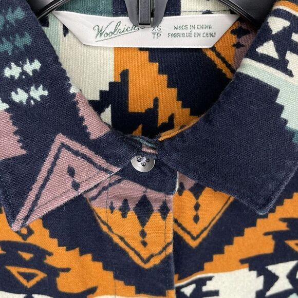 WOOLRICH Womens Southwestern Aztec Flannel Button-Up Top XS Cotton - Picture 6 of 8